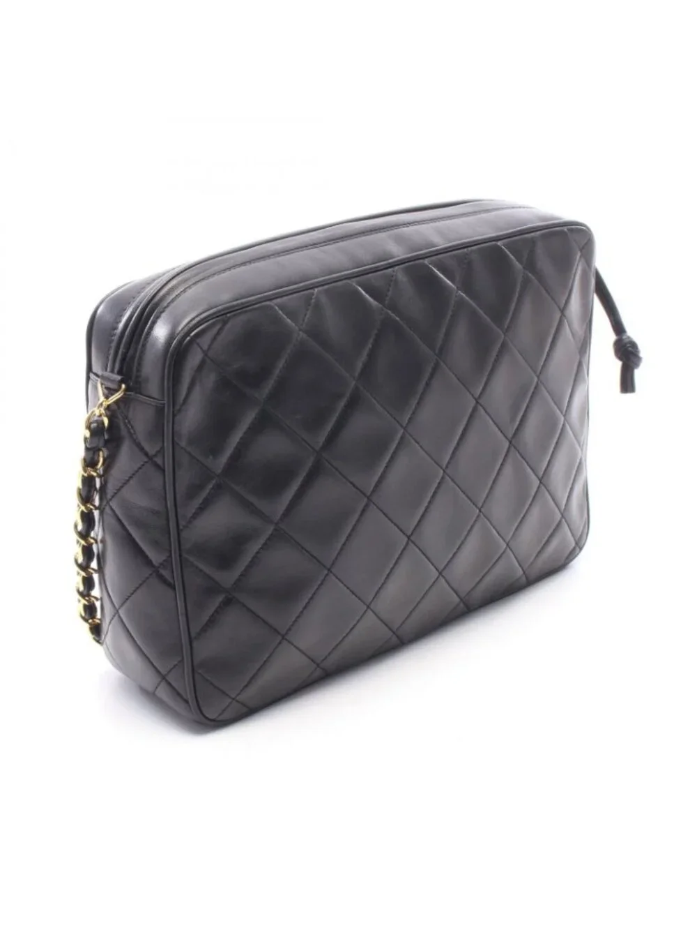 Chanel Shoulder Bag Quilted Black Lambskin Chain